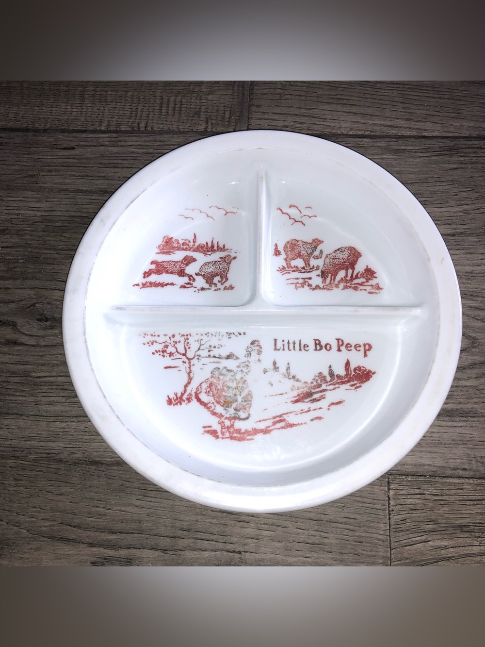 Antique (?) Vitrock Little Bo Peep Divided Baby Plate Nursery Rhyme 7.5”